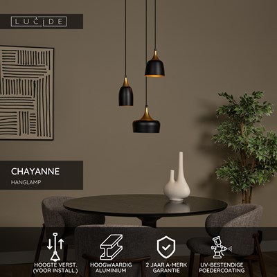Lucide CHAYANNE - Hanglamp - Ø 30 cm - 3xE14 - Zwart